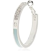 Guess Silvertone Pave Crystal Glass Stone and Light Blue Hoop Earrings