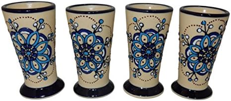 Tequila Shot Glasses, Handmade and Hand Painted, Made of Baked Ceramic at High Temperature (01 Blue, 4)