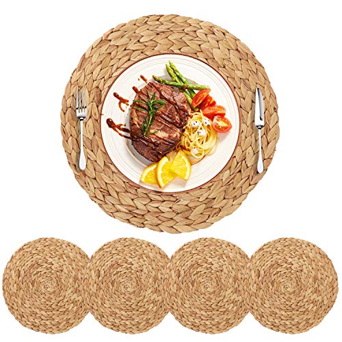 HomeDo 4Pack Extra Large Round Woven Placemats for Dining Table, Water