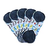 Women Waterproof Bamboo Charcoal Reusable Menstural Pads ,Washable Sanitary Nipkins (5 Pack),Size:S,M,L