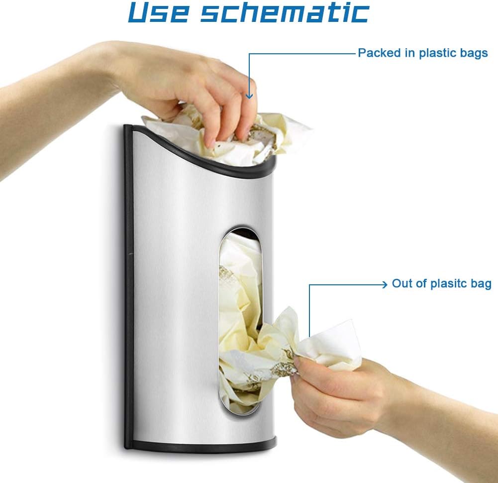 Malmo 1 x Stainless Steel Wall Mount Grocery Bag Dispenser, Anti-Fingerprints, Silver: Kitchen & Dining