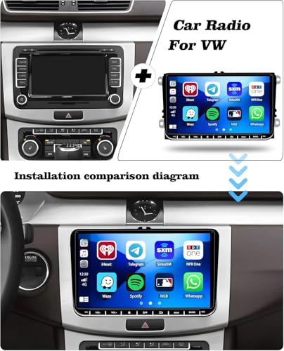 Hikity 2G+64G 9' Android 15 2 DIN Car Radio with Dashcam for VW Golf 5 6 Polo Touran Tiguan Skoda Wireless Carplay Android Car Touchscreen Stereo Car with GPS WiFi HiFi RDS MIC+Dashcam+Rear Camera