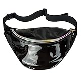 AIWENSI Shiny Hologram Fanny Pack Upgraded, Soft PU Laser Fashion Travel Bag Wasit Pack for Women Girls, Rave, Festival, Party (PVC Black)