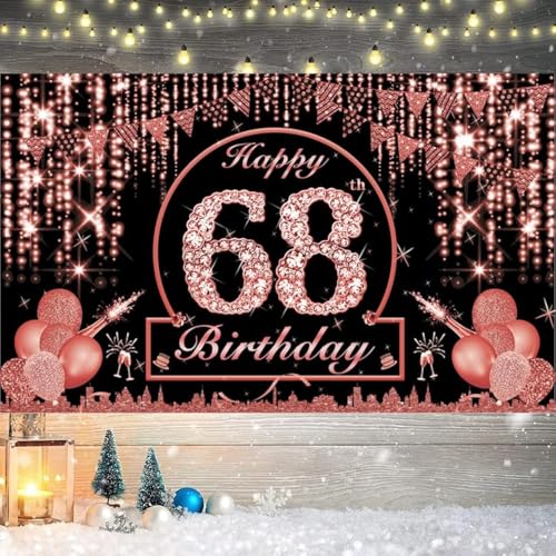 Photo 1 of 68th Happy Birthday Decorations Backdrop Birthday Party Photography Sign Supplies Anniversary Favors 70.8 x 43.3 Inch