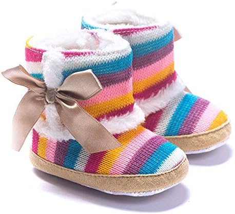 Celiy Baby Girl Rainbow Soft Sole Snow Boots Soft Crib Shoes Toddler Soft Boots
