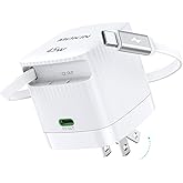 USB-C Charger Block, 45W GaN 2 Port Fast Charging w/Built-in Retractable C Cable & Foldable Plug, PD/PPS for iPhone 16Pro Max/16/Pixel 9 pro/Galaxy/iPad/MacBook,Compact Travel Charger