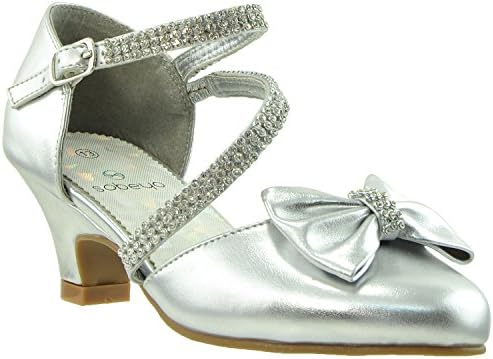 SOBEYO Girl's Dress Shoes High Heeled Sandals Rhinestone Bow Accent Kitten Kids Heels SBO-KSH-47