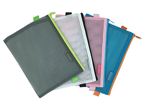 Mesh Zipper Pouch Travel Bags with Zipper Clear Zipper Pouch Small Organizer Bag Zipper Folder Bag Cosmetic Bags Travel Storage Bags, Colour Random (A4-3PCS-Blue) - Thumbnail 5