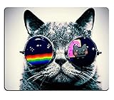 Nyan Cat Glasses Funny Kitten Mouse Pads Customized Made to Order Support Ready 9 7/8 Inch (250mm) X 7 7/8 Inch (200mm) X 1/16 Inch (2mm) High Quality Eco Friendly Cloth with Neoprene Rubber Luxlady Mouse Pad Desktop Mousepad Laptop Mousepads Comfortable Computer Mouse Mat Cute Gaming Mouse pad