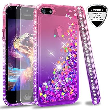 LeYi Compatible with Hülle iPhone 5S / iPhone SE/iPhone 5 / iPhone SE 2 Glitzer Handyhülle mit Panzerglas Schutzfolie(2 Stück