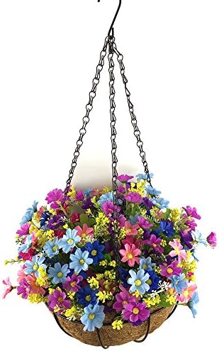 Lopkey Artificial Daisy Flowers Outdoor Indoor Patio Lawn Garden Hanging Basket with Chain Flowerpot,10 Inch