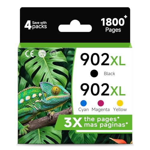 902XL Ink Cartridges Black Color combo for HP 902 XL Printer for HP902 Combo Pack for OfficeJet Pro 6958 6970 6962 6960 6950 6975 6954 6951 6956 6961 6963 6964 6966 Cyan Magenta Yellow (4 Pack)