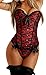 Imilan Women Emboridery Blue Corset Top Sexy Lingerie Sets ((US Size 18-20) 6XL, Red)