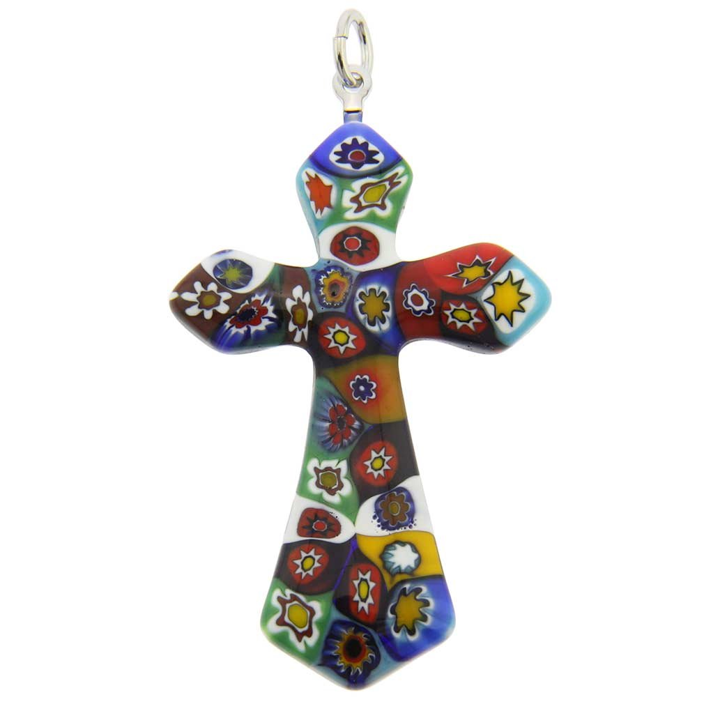Glass Of Venice Murano Glass Color Splash Millefiori Elegant Cross Pendant