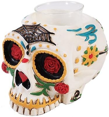 Pacific Trading Giftware Day Of The Dead Skull Candle Holder Figurine Made of Polyresin