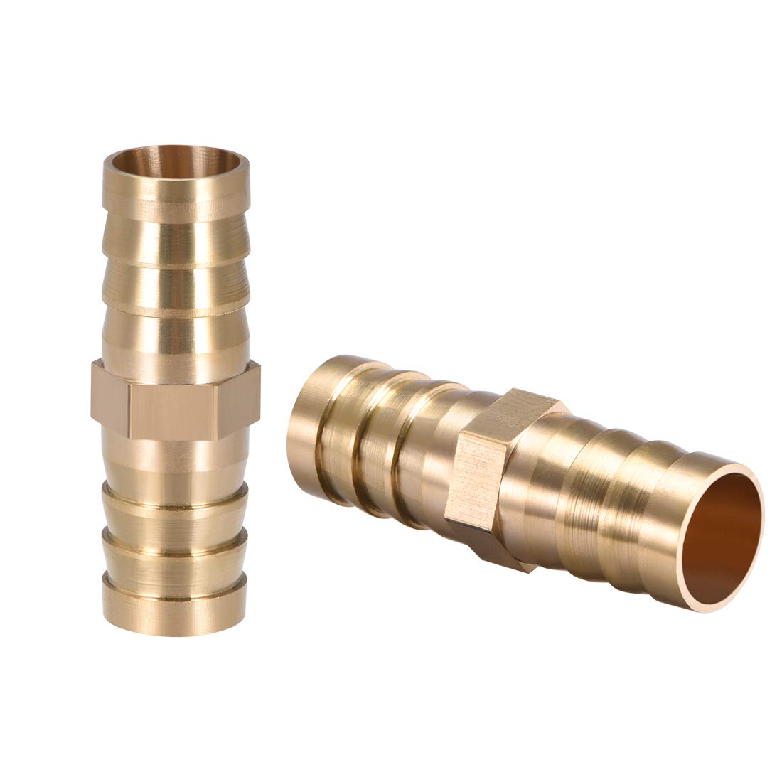 sourcing map 16mm or 5/8" ID Brass Barb Splicer Fitting,Straight Barb Hose Fitting Air Gas Water Fuel,2pcs