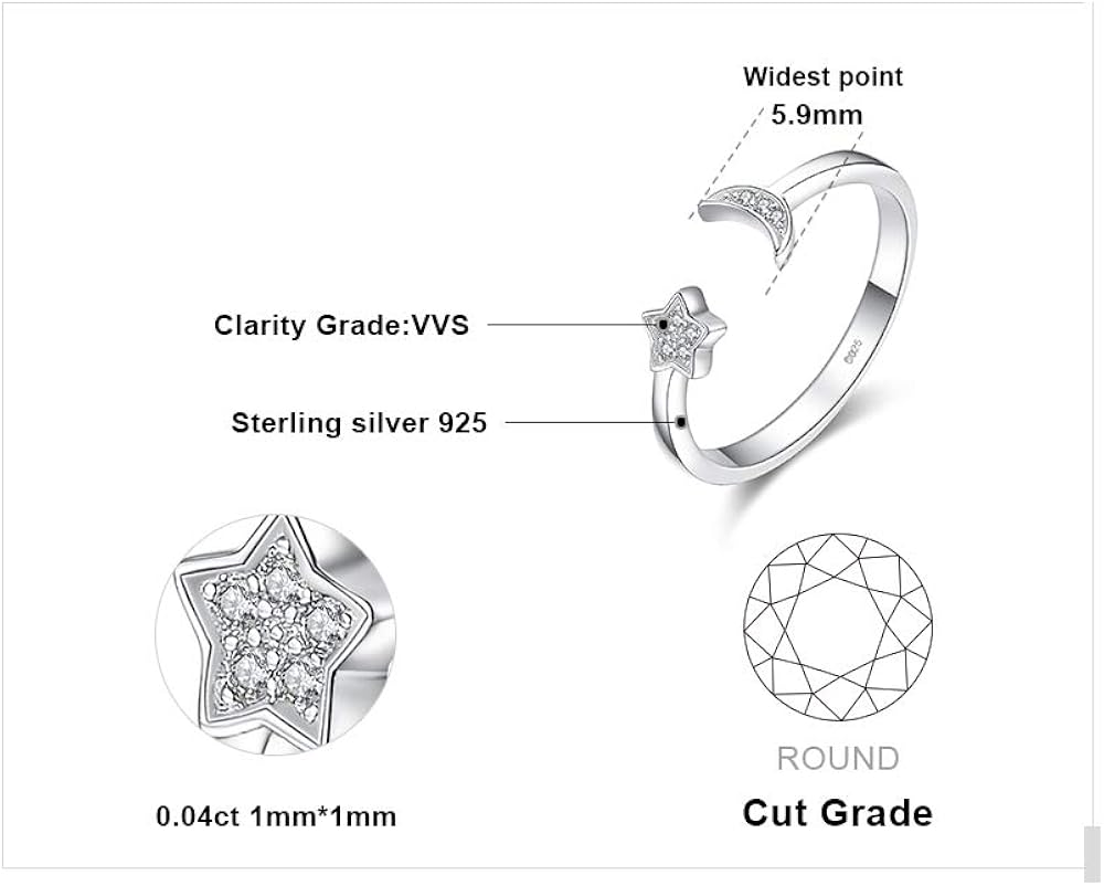JewelryPalace Moon Star Cubic Zirconia Open Adjustable Rings - Image 3