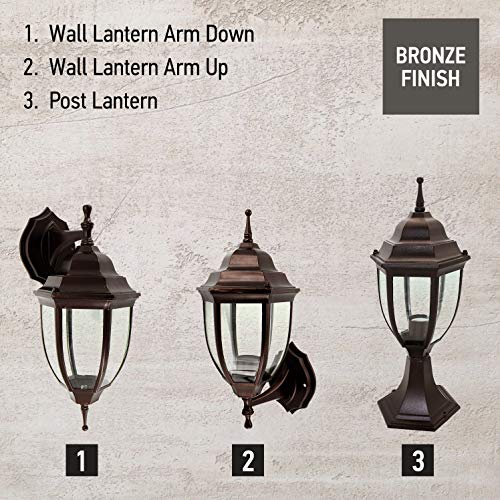 OSTWIN 1-Light Outdoor Garden Post Lantern L04 Lighting Fixture, Traditional Post Lamp Patio with One E26 Base, Water-Proof, Bronze Cast Aluminum Housing, Clear Glass Panels, ETL Listed