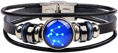 Aquarius Bracelet 12 Zodiac Bracelet Womens Mens Constellation Horoscope Layered Leather Bangle