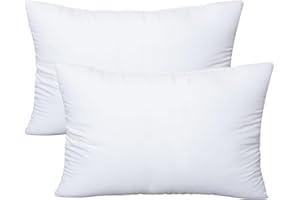 OKBA Throw Pillows Insert Set of 2, with 100% Cotton Cover, Bed and Couch - Indoor Hotel Decorative Pillows, 12x20 in White Pillows Inserts
