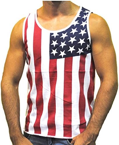 Our Precious Mens American Flag Print Wave Tank Top Vest Tee Shirt