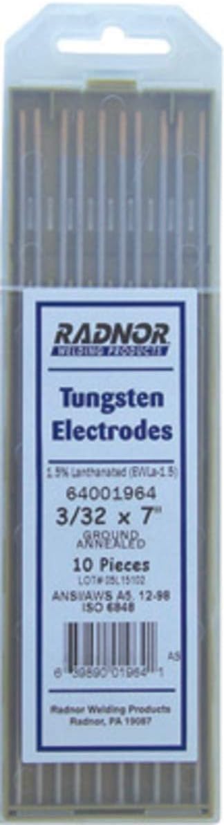 Radnor 3/16" X 12" 1.5% Lanthanated Tungsten Electrode Ground (5 Per Package), Package Size: 1 Pack