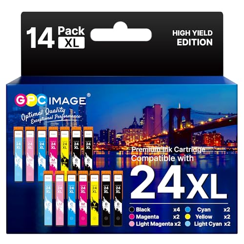 GPC Image 24XL Compatible Ink Cartridges for Epson 24 XL for Expression Photo XP-55 XP-750 XP-760 XP-850 XP-860 XP-950 XP-960 XP-970 (Black Cyan Magenta Yellow LC LM, 14-Pack)