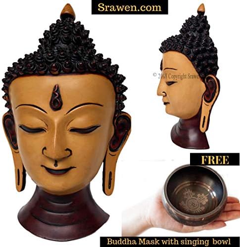 Tibetan Thai Buddha Head Bust Wall Art Sculpture - Shakyamuni Medicine Buddah Tara BubbleHead Statue Wall Hanging Mask,Antique