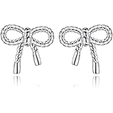 MYHAO 925 Sterling Silver Bow Stud Earrings Ribbon for Women Teens Bowknot Stud Earrings Hypoallergenic