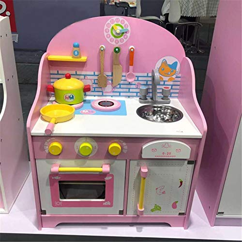Klassische schicke Spielküche, niedliches rosa Holzküchen-Spielset, das Spielzeug mit Zubehör vorgibt, Kinderspielhaus… – Bild 6