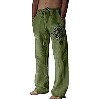 Puimentiua Cotton Linen Pants Men, Summer Beach Pants Loose Fit