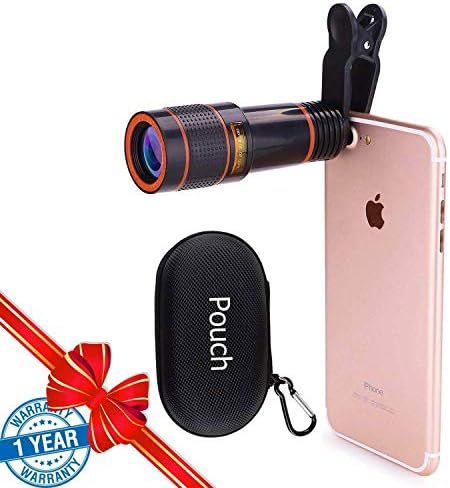 Cell Phone Camera Lens, 12X Zoom Telephoto Universal Clip On Lens Kit for iPhone 7/6S/6 Plus/5/4,Samsung, Android and Other Phones (12X Zoom Lens)