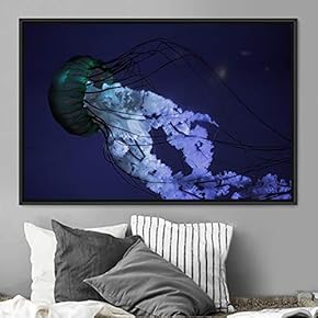 signwin Framed Canvas Wall Art Jellyfish Floating Colorful...