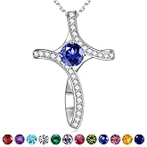 Iefil Cross Necklaces for Women - 925 Sterling Silver Cross Birthstone Necklace, Jewelry Gifts for Women Wife Mom Girlfriend
