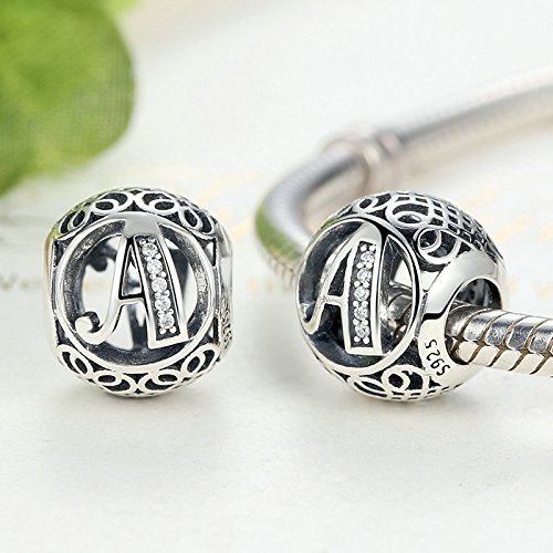 NINGAN Letter Alphabet Charm 925 Sterling Silver Charms Fits European