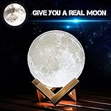 Balkwan Moon Lamp 3D Printing 4.7 inches Moon Light Dimmable with Touch Control, Rechargeable Lunar Light Home Decorative Night Light for Romantic Gift