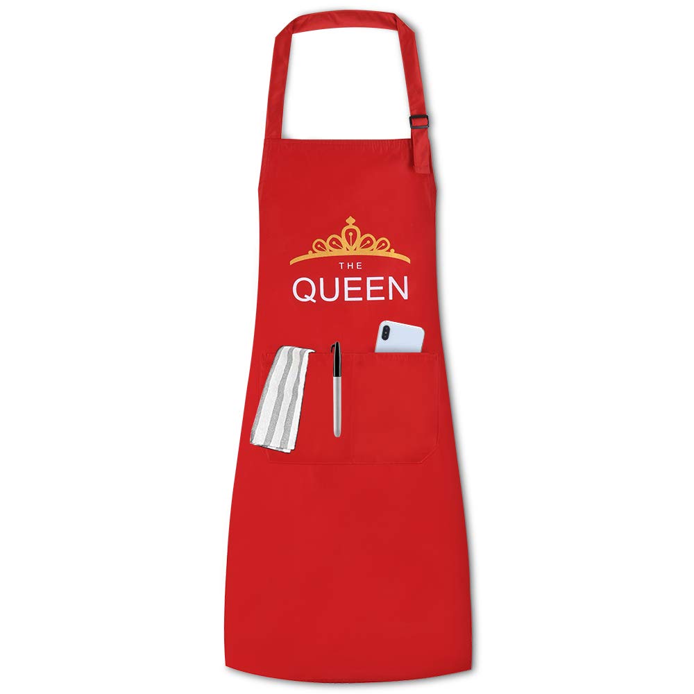 MaYee Waterproof Kitchen Aprons Adult THE QUEEN - Adjustable Cooking Aprons with Pockets Baking Gardening Restaurant BBQ Chef Apron for Women Men