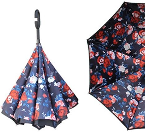 NATURET Inverted Umbrellas Reverse Double Layer UV Protection Car Auto Open Folding C- Shaped Umbrella Windproof Waterproof Umbrella