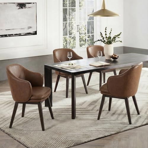 KISLOT Wooden Dining Chairs Set of 4, Faux Leather Upholstered Modern Dining Ro…