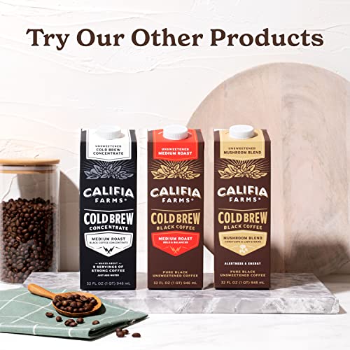 Califia Farms Unsweetened Cold Brew Coffee Concentrate, 32 Oz (Pack of 6), 100 Arabica, Shelf
