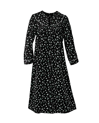 National Floral Velour Housecoat, Black, Large