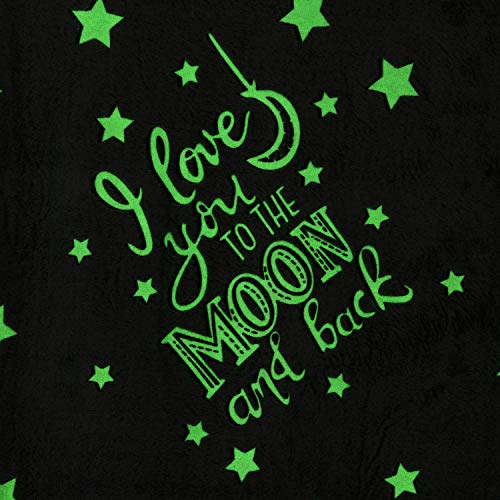 Good Karma Glow in The Dark Throw Blanket, I Love You to The Moon, Plush Soft, Fluffy, Fuzzy,Throw Blanket, Valentine Birthday, Holiday Fun Gift Teens, Kids Girls, Boys, Women Grey 50" X 60"
