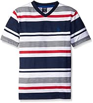 U.S. Polo Assn. Little Boys' Short Sleeve Striped V-Neck T-Shirt, Classic Navy, 2T