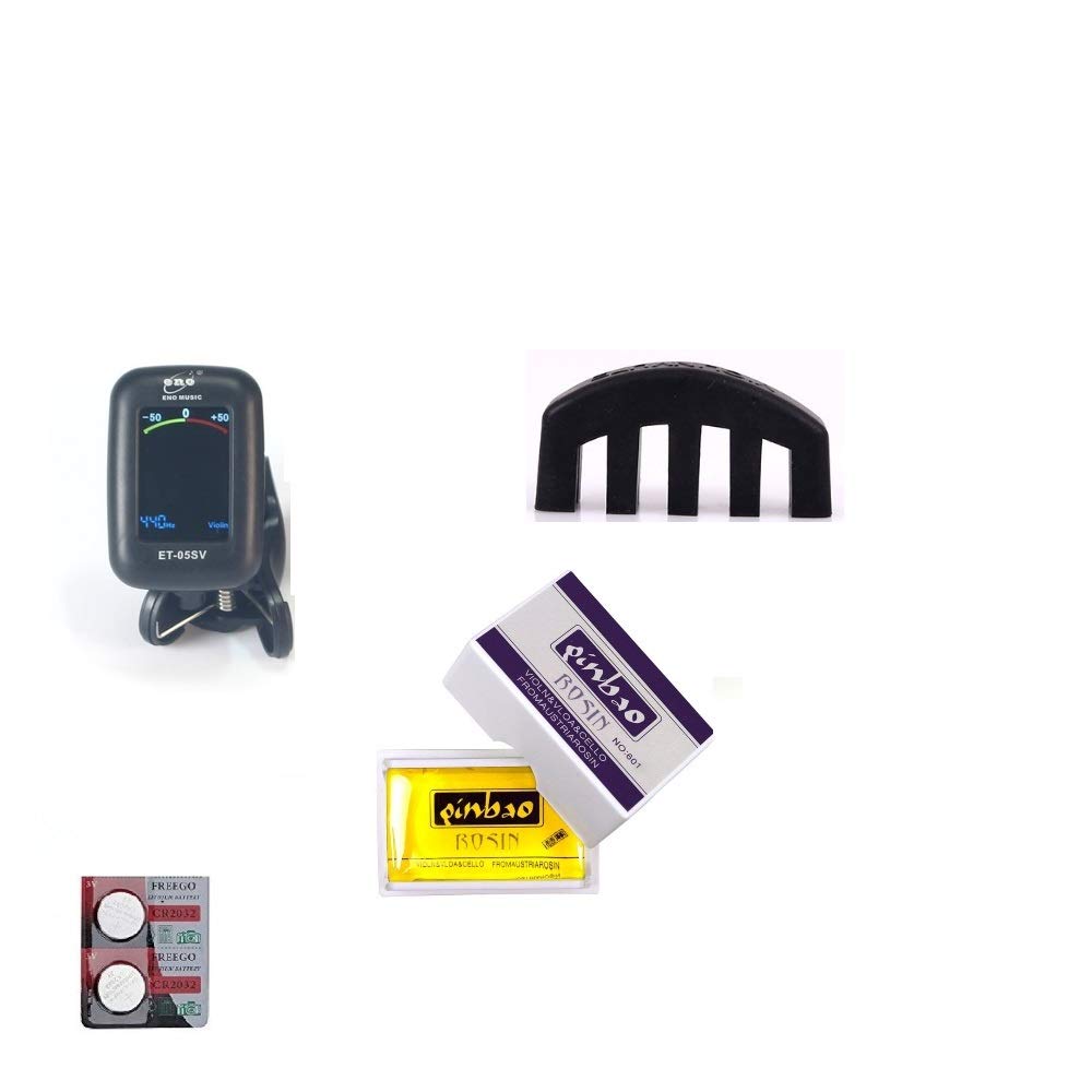 Eno Music Professional Colorful LCD Display Easy Control Clip on Accurate Viola Violin Tuner with Rosin and Practice Mute Kit