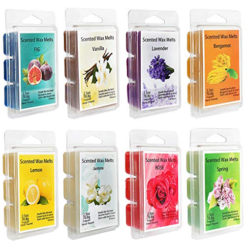 YIH Set of 8 Assorted Wax Cubes/Melts/Tarts - 2.5 oz Each.Lemon, Fig, Lavender, Spring Fresh,Rose ,Jasmine,Vanilla,Bergamot. Ideal Gift