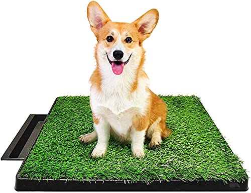 Gluckluz Dog Potty Tray Pee Grass Pad Indoor Washable Artificial Puppy Pee Training Toilet Restroom Odourless Urine Mat Potty Trainer with 3 Layer for Small Medium Large Dog