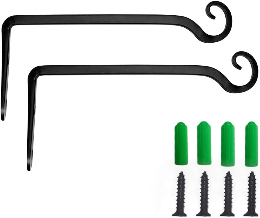 Outdoor Hanging Brackets - Hanging Plant Hook Brackets, 2pcs 10 Inch Heavy-Duty Metal Decorative Hanging Curve Bracket, Ideal Hanger for Lanterns, Wind Chime, Bird Feeder - Easy Install Indoor-Outdoor Wall Planter Hangers