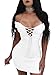 TOB Women's Sexy Bodycon Ruched Off Shoulder Lace Up Club Mini Dress White,Medium