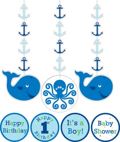 3-piece hanging decorations with stickers, ocean preppy…