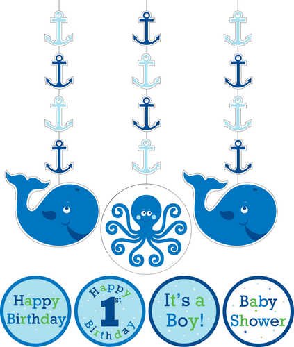 Creative Converting Ocean Preppy Boy Birthday Hanging Decorations with Stickers, 3-Piece, Health Care Stuffs